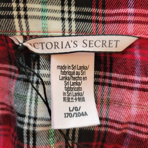 Victorias Secret L Red Plaid 2 Piece Pajama Set Lace Trim Shirt Shorts - Picture 7 of 13
